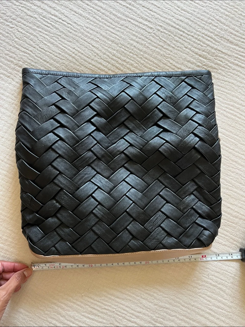 Woven Leather Clutch  - Black & Nude
